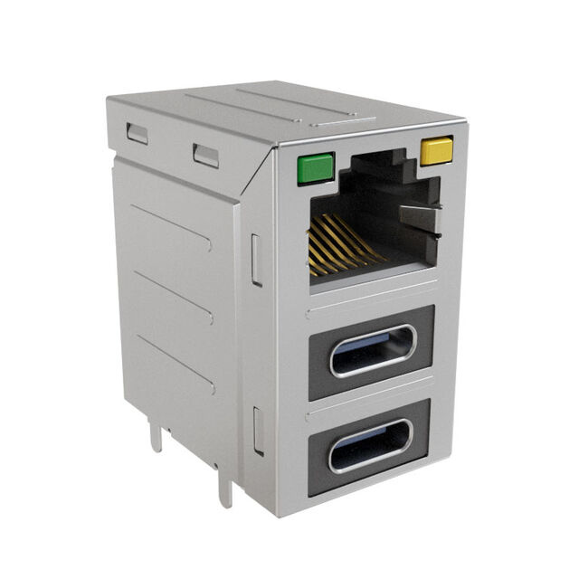 安費諾模塊化連接器 RJE36188344CH 堆疊 RJ45，2 個 USB Type C，帶 LED G/Y