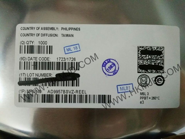 ADI AD9957BSVZ 1 GSPS正交數(shù)字升頻器，帶18位I/Q數(shù)據(jù)通道和14位DAC