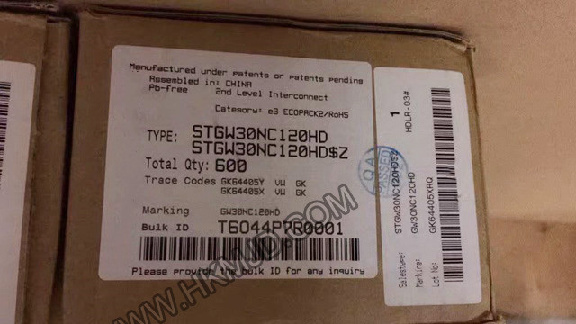 ST TO-247-3 | STGW30NC120HD：N溝道1200 V、30 A超快PowerMESH IGBT
